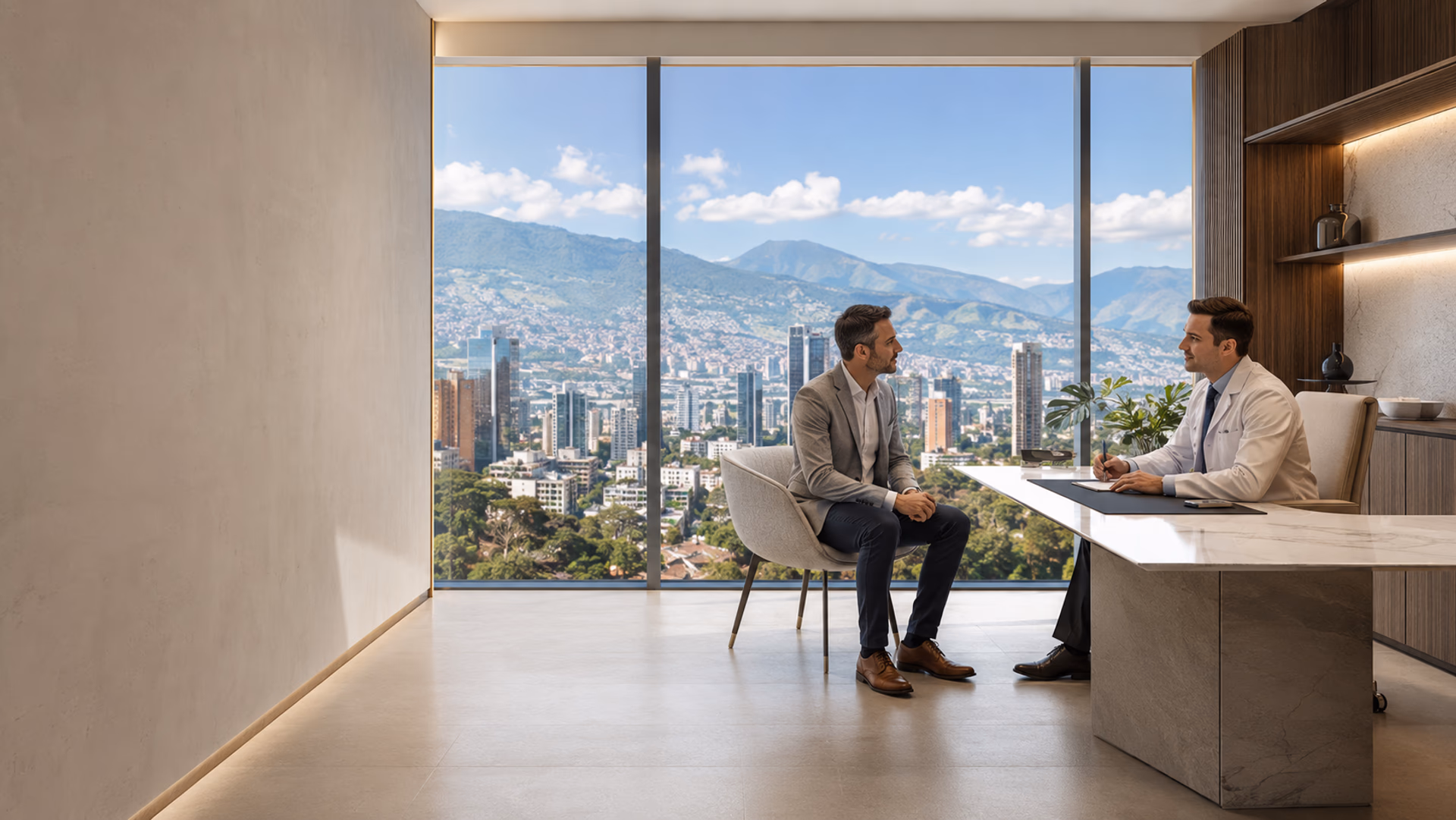 Clínica premium en Medellín con vista panorámica de la ciudad.